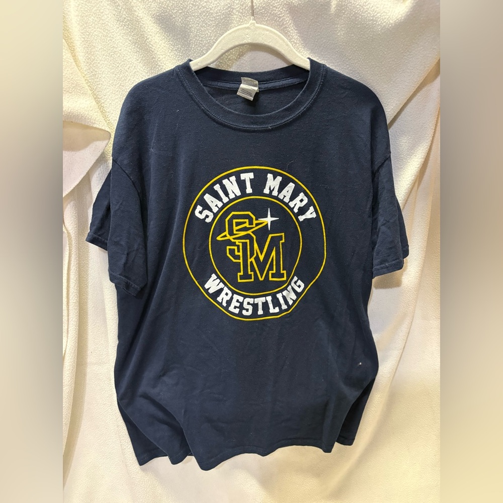 Women’s Wrestling Gildan Navy Tee with Yellow and White Graphic